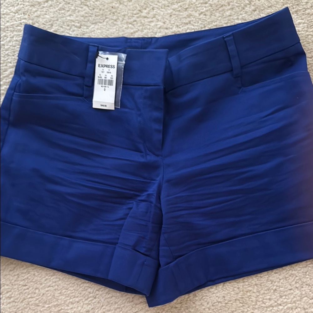 Express High Waist Blue Shorts Tailored Fit